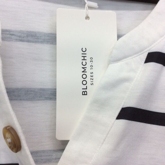 Bloomchic T Shirt Womens Plus Size 26 Black White Striped Oversized V Neck Beach - Picture 4 of 10